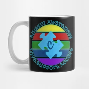 Autism Awareness Retro Sunset Puzzle Heart Design Mug